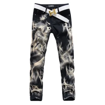 Hot Men'S designers Jeans 3d wolf lim fancy mens jeans Pants Men's Gothic Trousers Male Long Jeans Black Pants MB16231