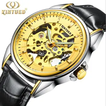 2017 Men's famous brand KINYUED automatic mechanical watches hollow Golden stainless steel waterproof luminous sports watch men