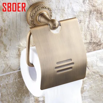 New Wall Mounted Bathroom accessories Antique Brass carving Toilet roll Paper Holder With Cover