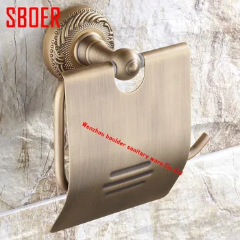 New Wall Mounted Bathroom accessories Antique Brass carving Toilet roll Paper Holder With Cover