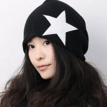 Women Hat Pentacle Star Warm Skull Beanie Hip Hop Knit Cap Crochet Cuff Caps For Winter