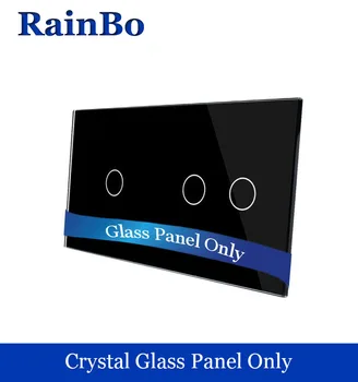 Rainbo Luxury Double Crystal Glass Panel 3gangs Wall Switch Panel 151mm*80mm EU Standard DIY Accessories A2912W/B1