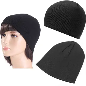 Men's Women Beanie Knit Cap Hip-Hop Black Color Winter Warm Unisex Wool Hat B2426b