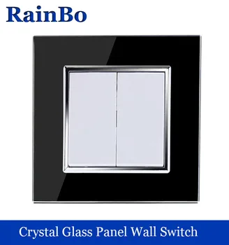 Rainbo brand Manufacturer two gangs,Luxury crystal glass fashion panel,Push button inteligente wall light switch ,A1721W/B