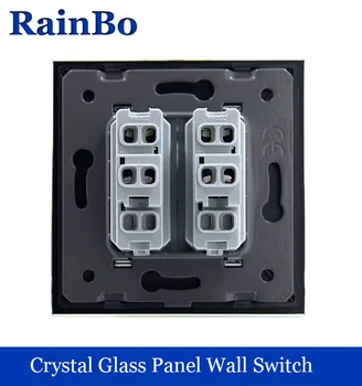 Rainbo brand Manufacturer two gangs,Luxury crystal glass fashion panel,Push button inteligente wall light switch ,A1721W/B