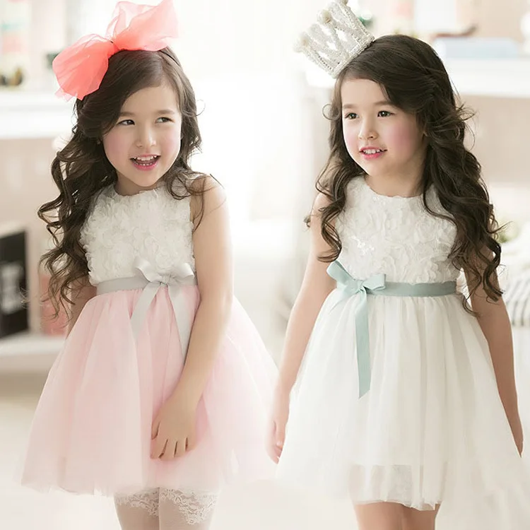 Princess Party Dress Summer New Korean Style Children Dress Girls 3D Rose Flower Bow Dress Baby Child Sleeveless Kids Clothes