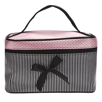 Portable Make Up Bags Cosmetic Bag Women Toiletry bag Square Bow Striped Travel Makeup Organizador Case