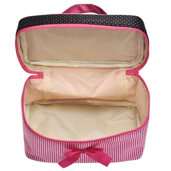 Portable Make Up Bags Cosmetic Bag Women Toiletry bag Square Bow Striped Travel Makeup Organizador Case
