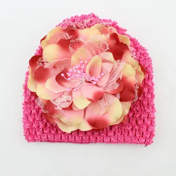 Autumn Toddler Infant Hat Soft Waffle Stretch Crochet Baby Caps peony flowers hats Baby Hair Accessories 24pcs/lot