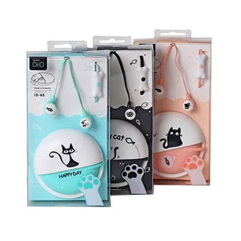2017New Cartoon Earphone + Case bag + Retail Box Cute Anime Earphone cat 3.5mm headset with MIC kids gift