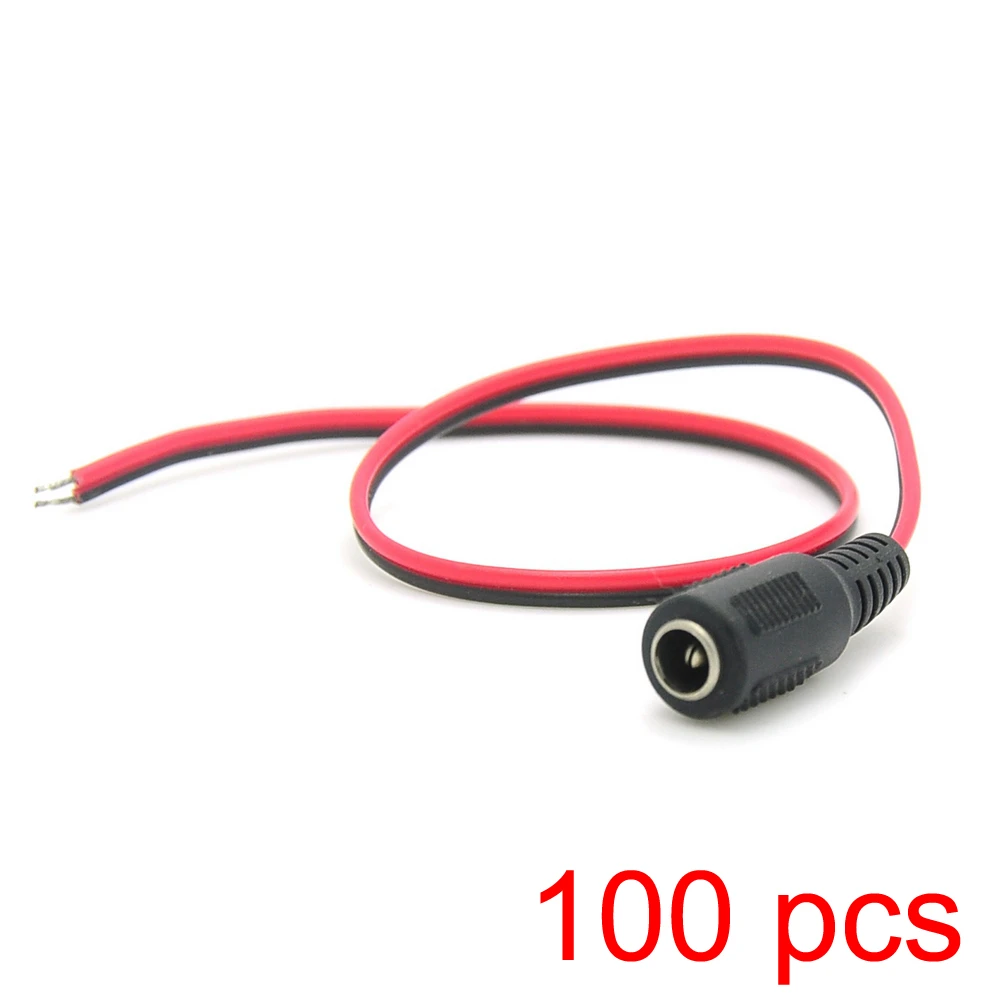 100x DC Power 2.1*5.5mm Female Connector DC Cable Pigtail Plug Adapter 12V/24V