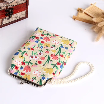 Women Cat Flower Giraffe Girl Faux Pearls Wallet Purse Mini Phone Bag for iPhone