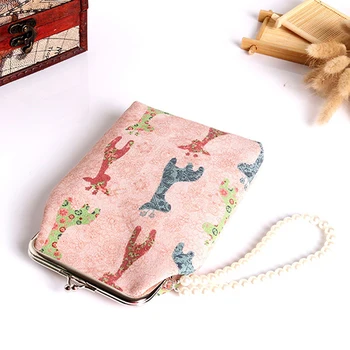 Women Cat Flower Giraffe Girl Faux Pearls Wallet Purse Mini Phone Bag for iPhone