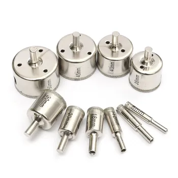 10pcs/set Alloy Silver Diamond Core Drill Bits Hole Saw 8-50mm For Glass Marble Drill Bits Cutter Durable Quality