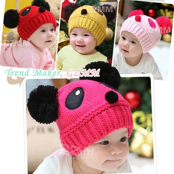 Toddlers Baby Kids Cartoon Panda Ball Knitted Crochet Beanie Cap Winter Hat