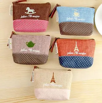 M292 Cute Rural Style Coin Bag Cotton And Linen Time Creative Canvas Small Change Purse Girl Women Student Gift Wholesale