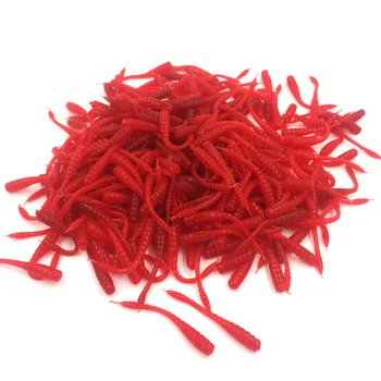 50Pcs/lot 4.5cm Simulation Earthworm red Worms Artificial Fishing Lure Tackle Soft Bait Lifelike Fishy Smell Lures Red YE-134