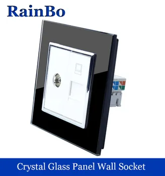 Rainbo brand socket Computer&TV Socket Plug Socket Crystal Glass Panel Outlet Plug Manufacturers A18TVCOW/B