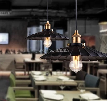 Retro Umbrella Pendant Lights Lamps Dining Room Black Metal Ceiling Fixtures Lighting 1 ST64 Bulb