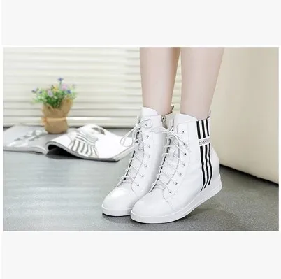 Summer autumn 2017 new increased casual high-top lace-up leather round women shoes Europe America Large yard 35-39