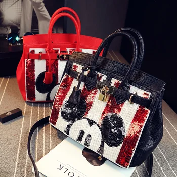2017 new winter fashion fashionista big Sequin handbag platinum package Mickey Shoulder Messenger Bag