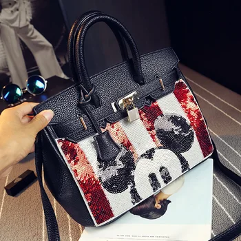 2017 new winter fashion fashionista big Sequin handbag platinum package Mickey Shoulder Messenger Bag