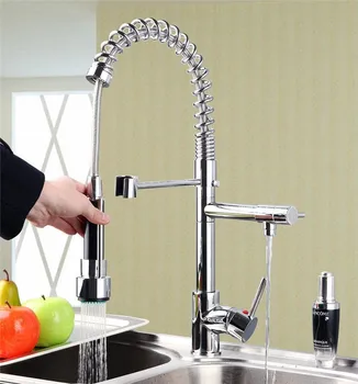 Pull Down Out Spring Pullout Spray Kitchen Sink Vessel Faucet Two Spout Swivel Chrome Wet Sink Bar Faucets Pot Filler