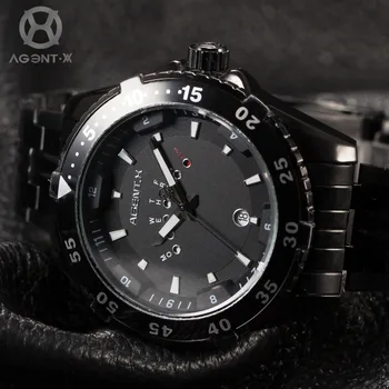 La Vitesse Fatale AGENTX Luxury Brand Date Day Display Black Relogio Full Stainless Steel Strap Quartz Men Military Watch/AGX104