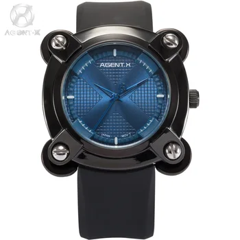 AGENTX Luxury Brand Military Wrist Watches Men Blue X Design Screw Analog Rubber Band Clock Male Casual Quartz Watch / AGX048