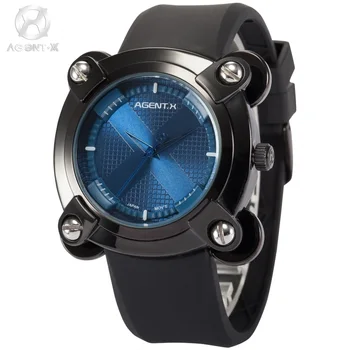 AGENTX Luxury Brand Military Wrist Watches Men Blue X Design Screw Analog Rubber Band Clock Male Casual Quartz Watch / AGX048