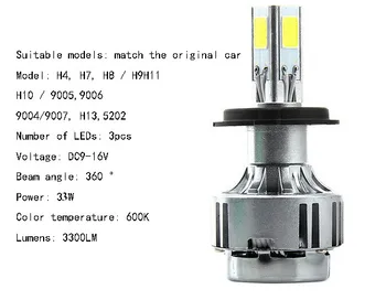 2 pieces 5202 9004 9007 9006 H4 H7 H8 H9 H11 H10 9005 H13 3000Lm COB Led 33W Car Headlight Light Bulb Fog Driving Lamp 12V 24V