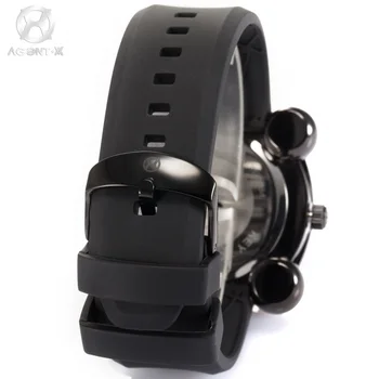 AGENTX Luxury Brand Yellow Dial Stainless Steel Case Black Silicone Strap Clock Male Men Sport Military Quartz Watch / AGX050