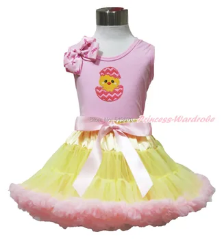 Easter Egg Chick Pink Bow Pink Top shirt Pink Yellow Baby Girl Skirt Set 1-8Y MAPSA0501
