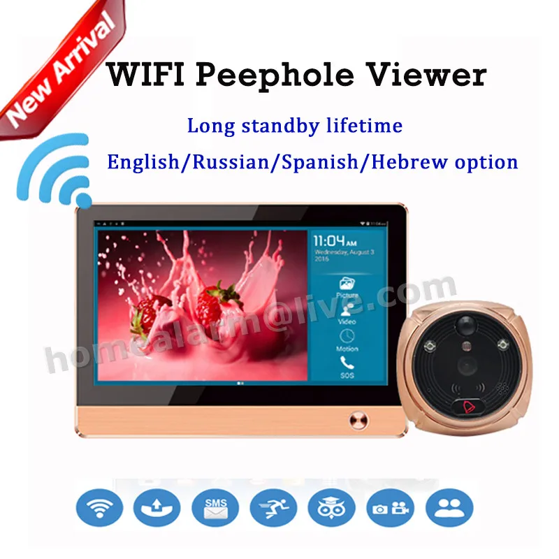 Rollup iHome4 Android IOS APP Control Wireless Wifi Peephole Video Doorphone Viewer WIFI Peephole Doorbell System