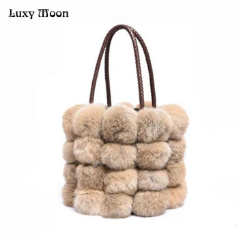 Female 2017 Winter New Women Handbags Rabbit Fur Drawstring Hand Bags High Capacity Rabbit Fur Shoulder Messenger Bags ZD428