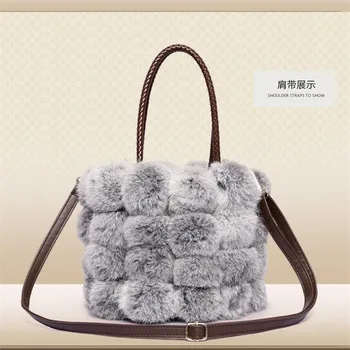 Female 2017 Winter New Women Handbags Rabbit Fur Drawstring Hand Bags High Capacity Rabbit Fur Shoulder Messenger Bags ZD428