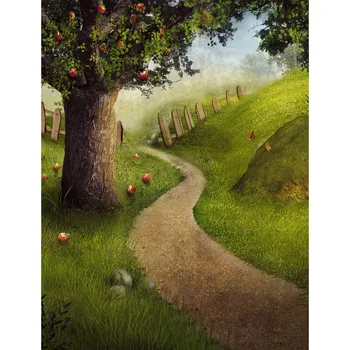 Customize vinyl cloth apple trees field photo studio backgrounds for children drama photography photographic backdrops S-2406