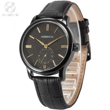 AGENTX Casual Watch Men Relogio Gold Leather Strap Sub Dial Small Second Hand Male Clock Quartz Business Wrist Watch / AGX078