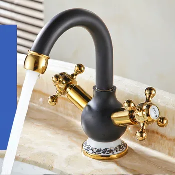 High-Grade Blue And White Porcelain Black Faucet Bathroom Basin Faucet 360 Free Rotation Hot Mixing Water Faucet JR-829H