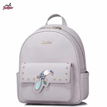 2017 New Just Star Brand Design Fashion Embroidery Parrot Rinestone Rivet PU Leather Women Girls Backpack Travel School Bag