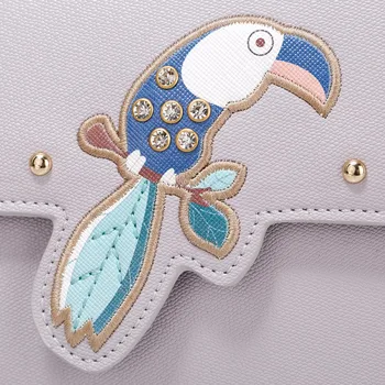 2017 New Just Star Brand Design Fashion Embroidery Parrot Rinestone Rivet PU Leather Women Girls Backpack Travel School Bag