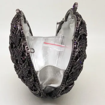 Purple Amethyst Crystal Women Flower Evening Clutches Purse Circular Metal Minaudiere Handbag Clutch Bag Wedding Bridal Bag