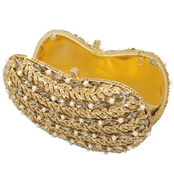 Gift Box Women's Wedding Party Cocktail Evening Clutch Handbags Hollow Out Metal Hard Topaz Gold Crystal Beaded Clutches Bags