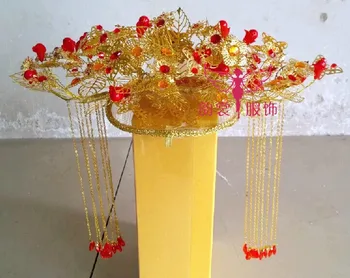 02 Red Gold Bride Wedding Hair Tiaras Ancient Chinese Empress Hair Piece 02