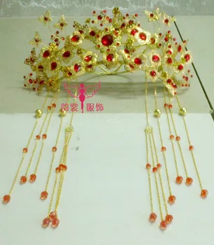 000010 Red Gold Bride Wedding Hair Tiaras Ancient Chinese Empress Hair Piece