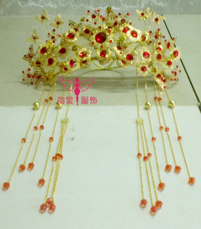 000010 Red Gold Bride Wedding Hair Tiaras Ancient Chinese Empress Hair Piece