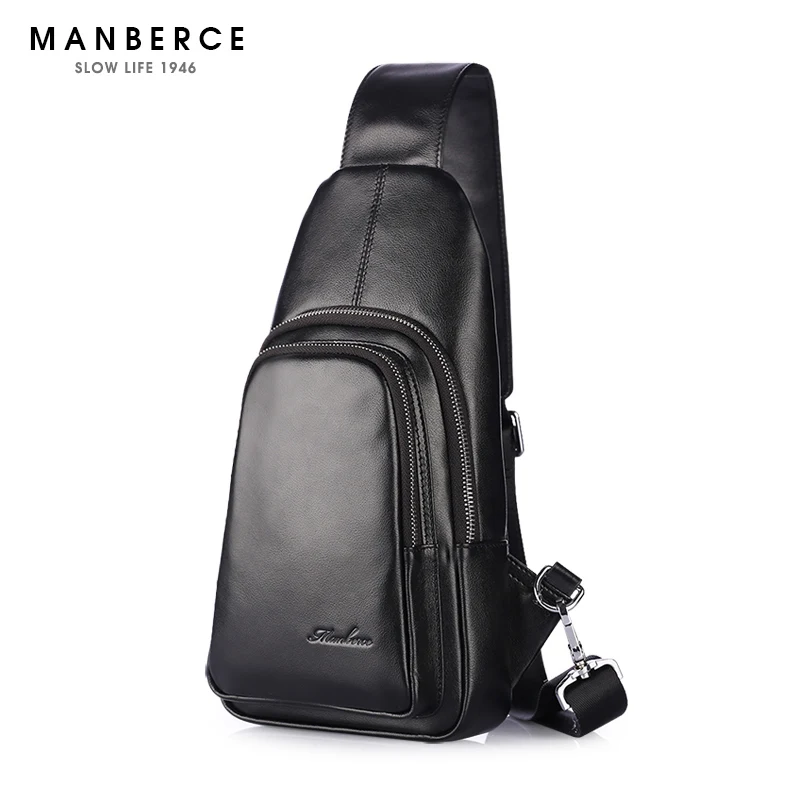 MANBERCE Men Shoulder Bag Brand Men's Crossbody Beach Bag Travel Casual Riding Multifunctional Chest Pack Cowhide Messenger Bag