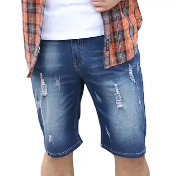 Men's Drawstring Stretch Hight Waist Shorts Jeans Ripped Calf Length Holes Denim Shorts Summer Large Plus Size XXL-6XL(36-50)