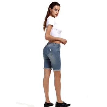 Timmiury 2017 Jeans Knee Length Pants Skinny Mid Waist Plus Size Short Ripped Jeans for Women Cotton Summer Pantalones Mujer