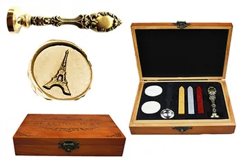 Vintage The Eiffel Tower Custom Luxury Wax Seal Sealing Stamp Brass Peacock Metal Handle Sticks Melting Spoon Wood Gift Box Set